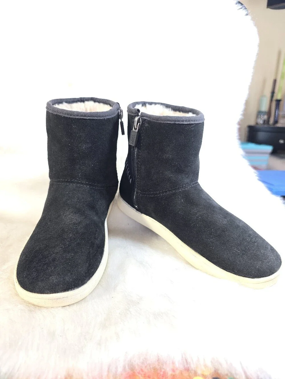 UGG Australia Kids Rye Boot Black Suede Shearling-Lined Zip Ankle
